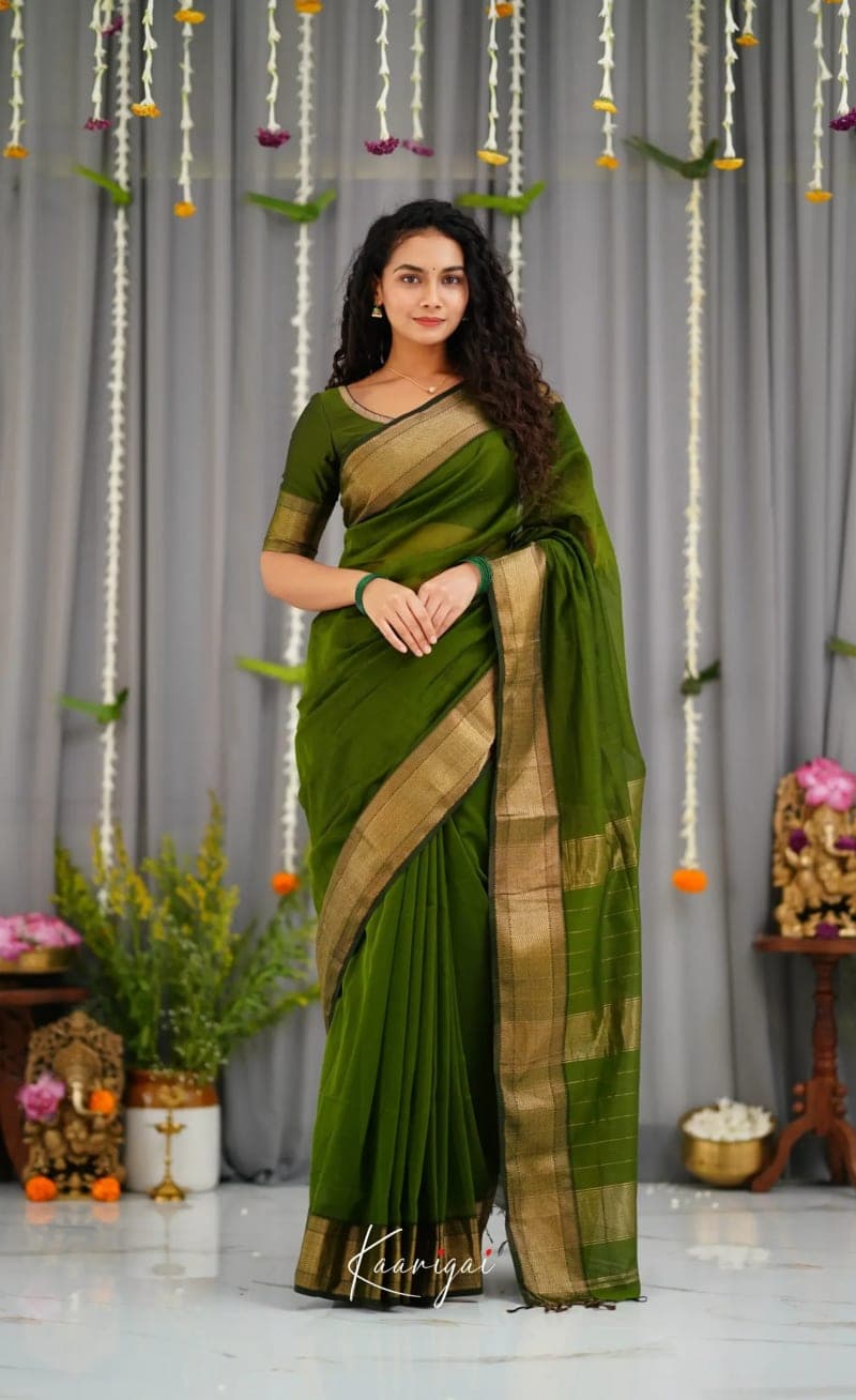 Olive Green Silk Cotton Saree