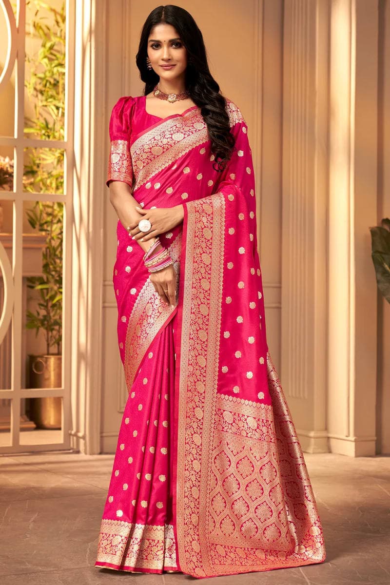 Enchanting Pink Banarasi Satin Silk Saree