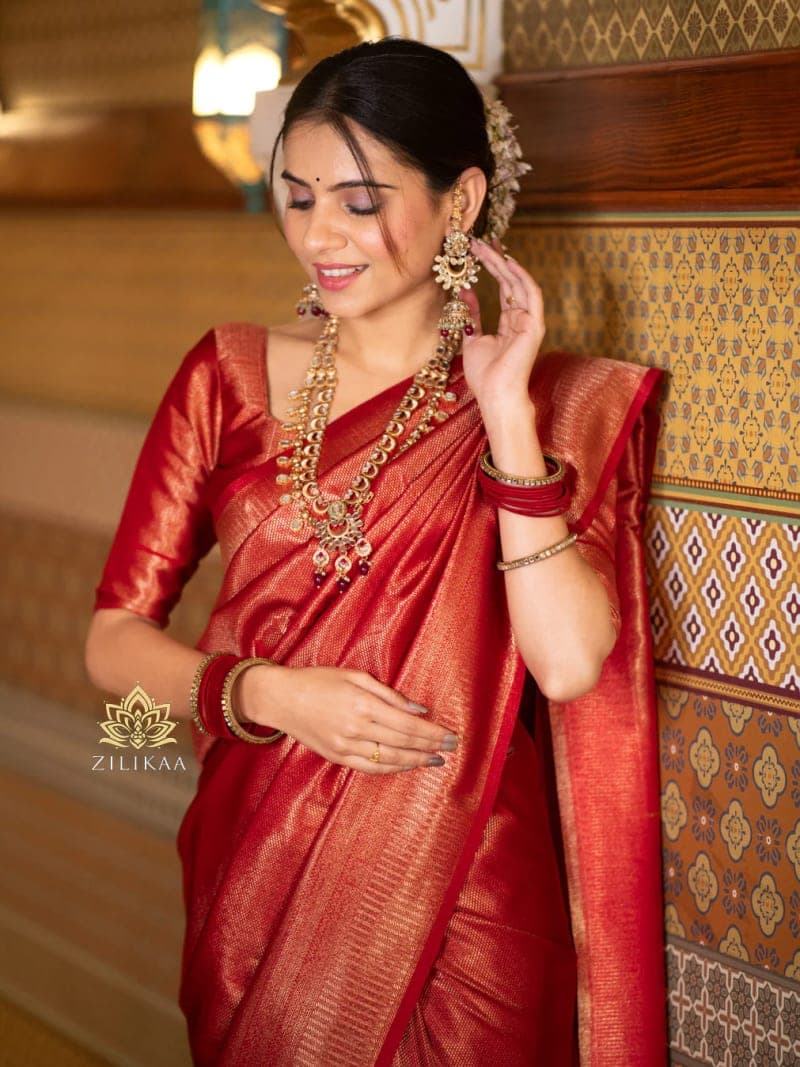 Scarlet Red Kanchipuram Silk Saree